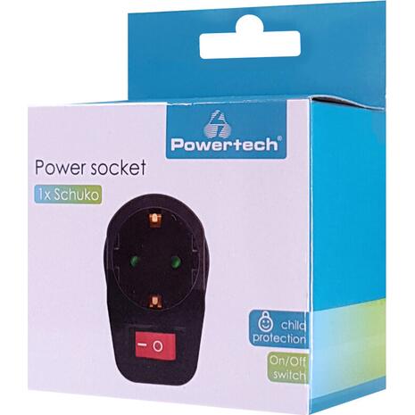 Αντάπτορας ρεύματος POWERTECH PT-810, 1x schuko, 16A, μαύρος